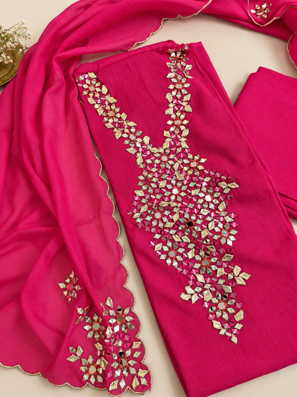 Pink Mul Cotton Gota Work Suit Set