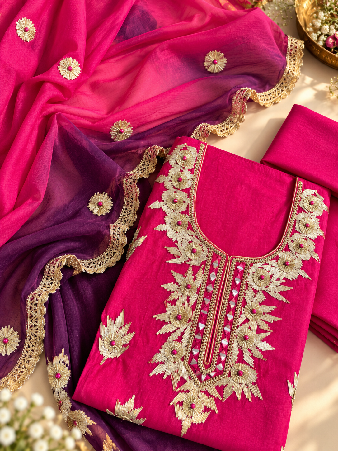 Rani Pink & Purple Floral Suit Set