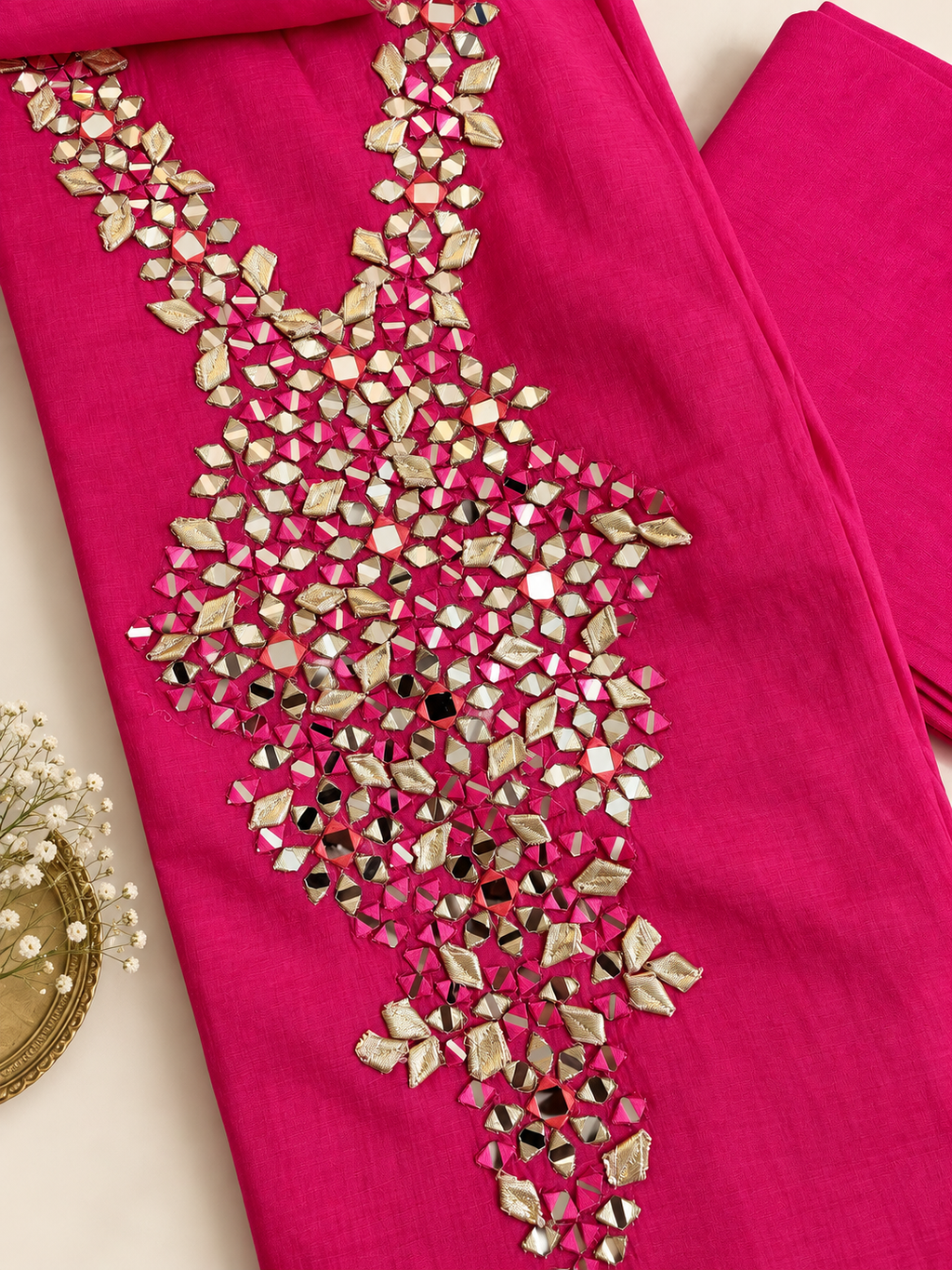 Pink Mul Cotton Gota Work Suit Set