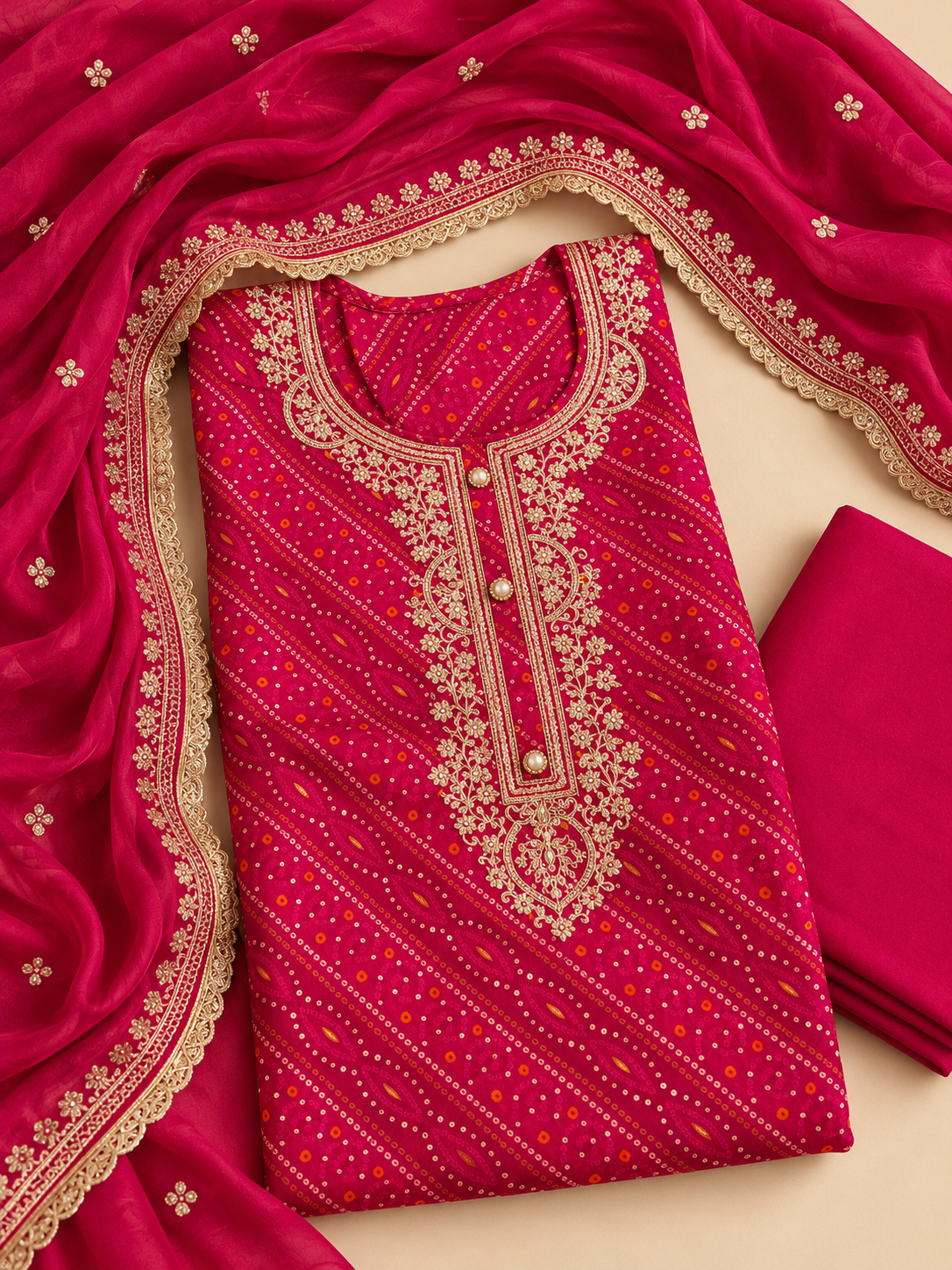 Rani Pink Embroidered Unstitched Suit Set