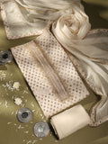 Ivory Gold Floral Embroidered Chanderi Unstitched Suit Set