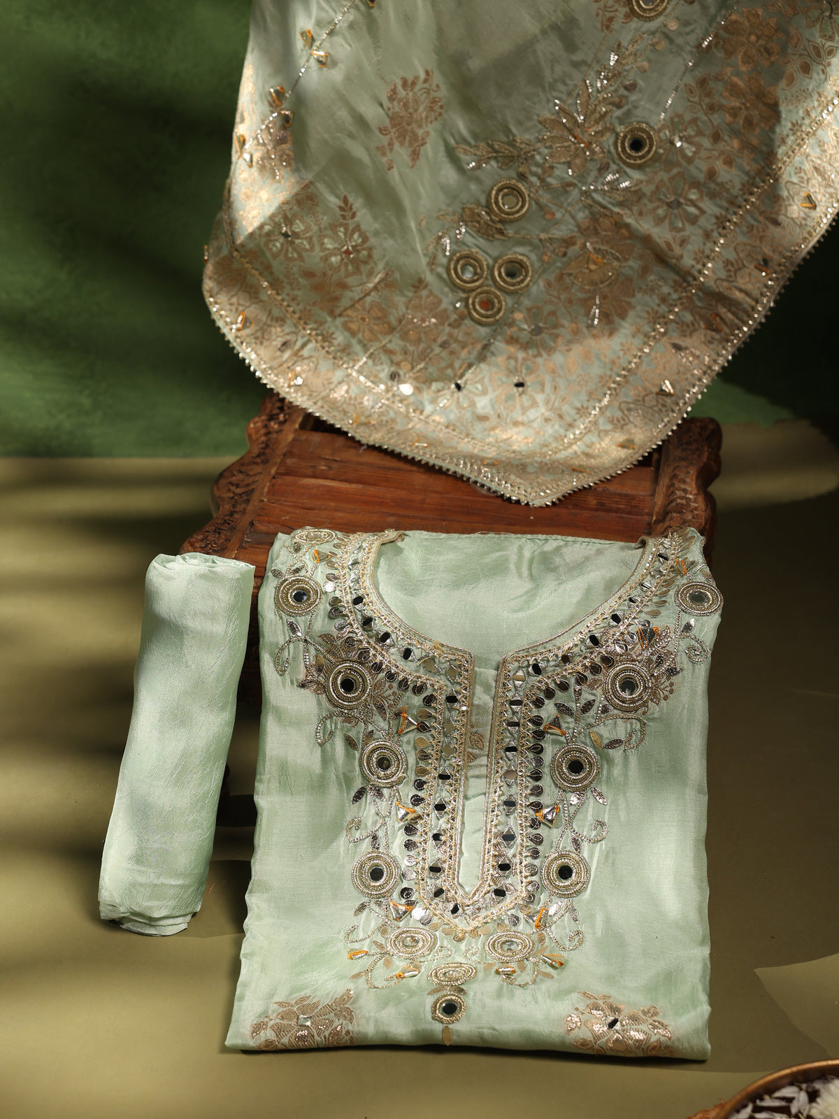 Sage Green Embroidered Unstitched Suit Set
