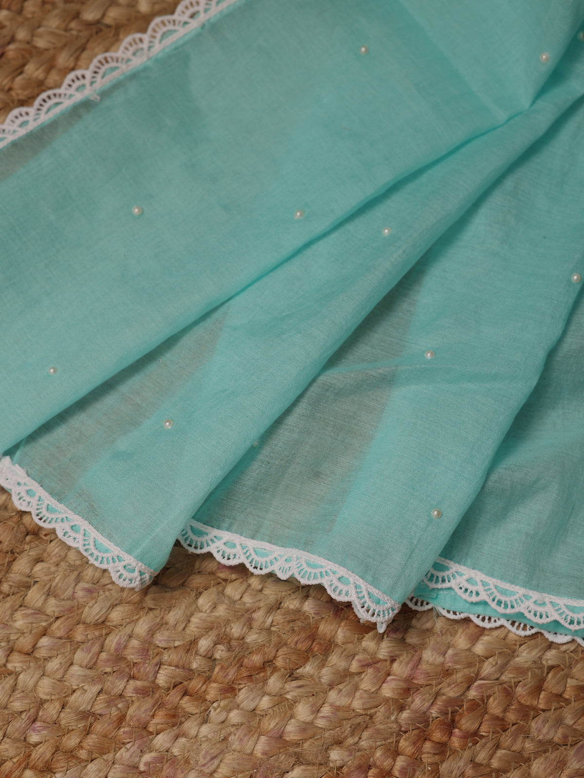 Aqua Blue Embroidered Mul Cotton Unstitched Suit Set