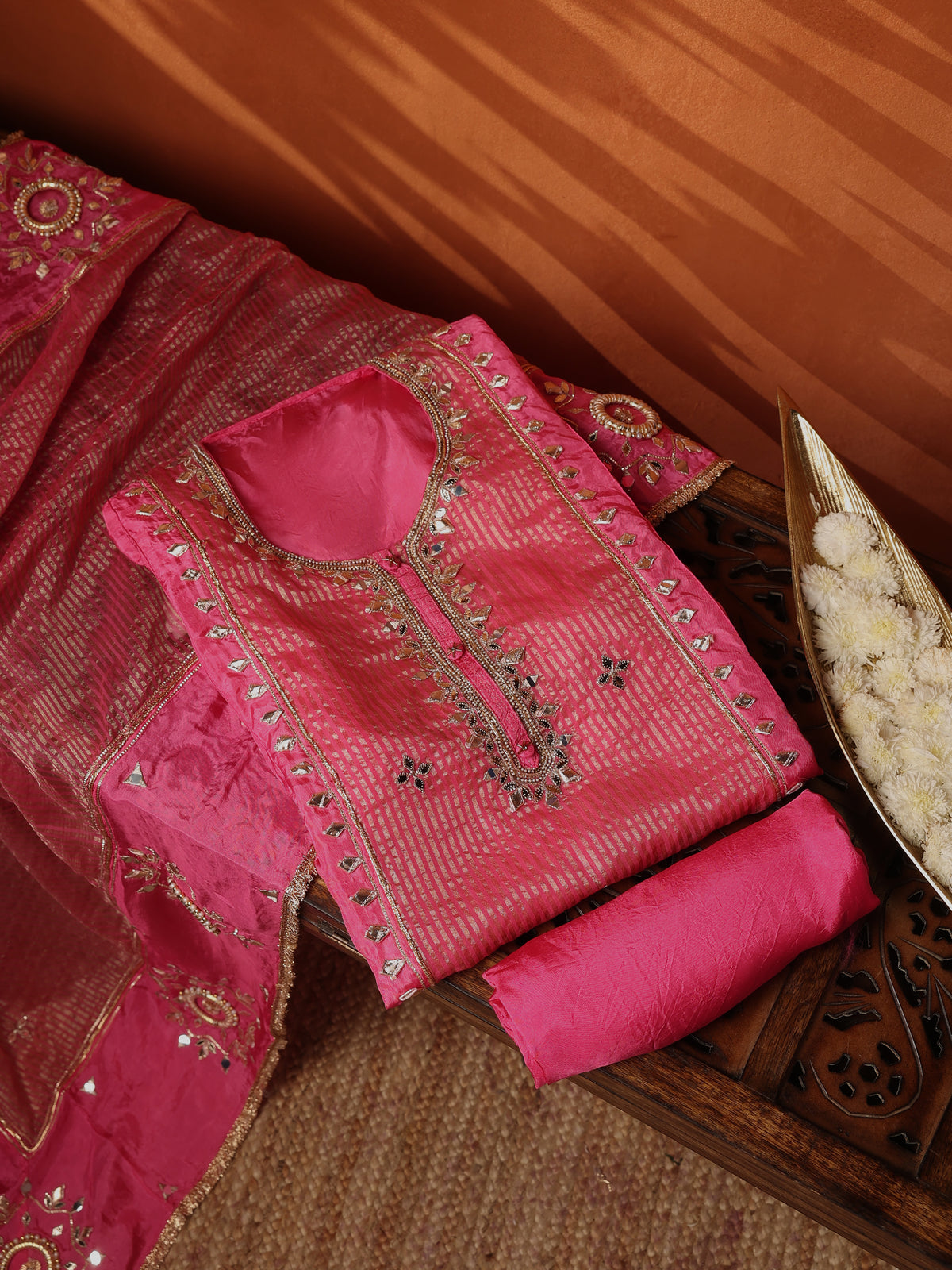 Pink Embroidered Unstitched Suit Set