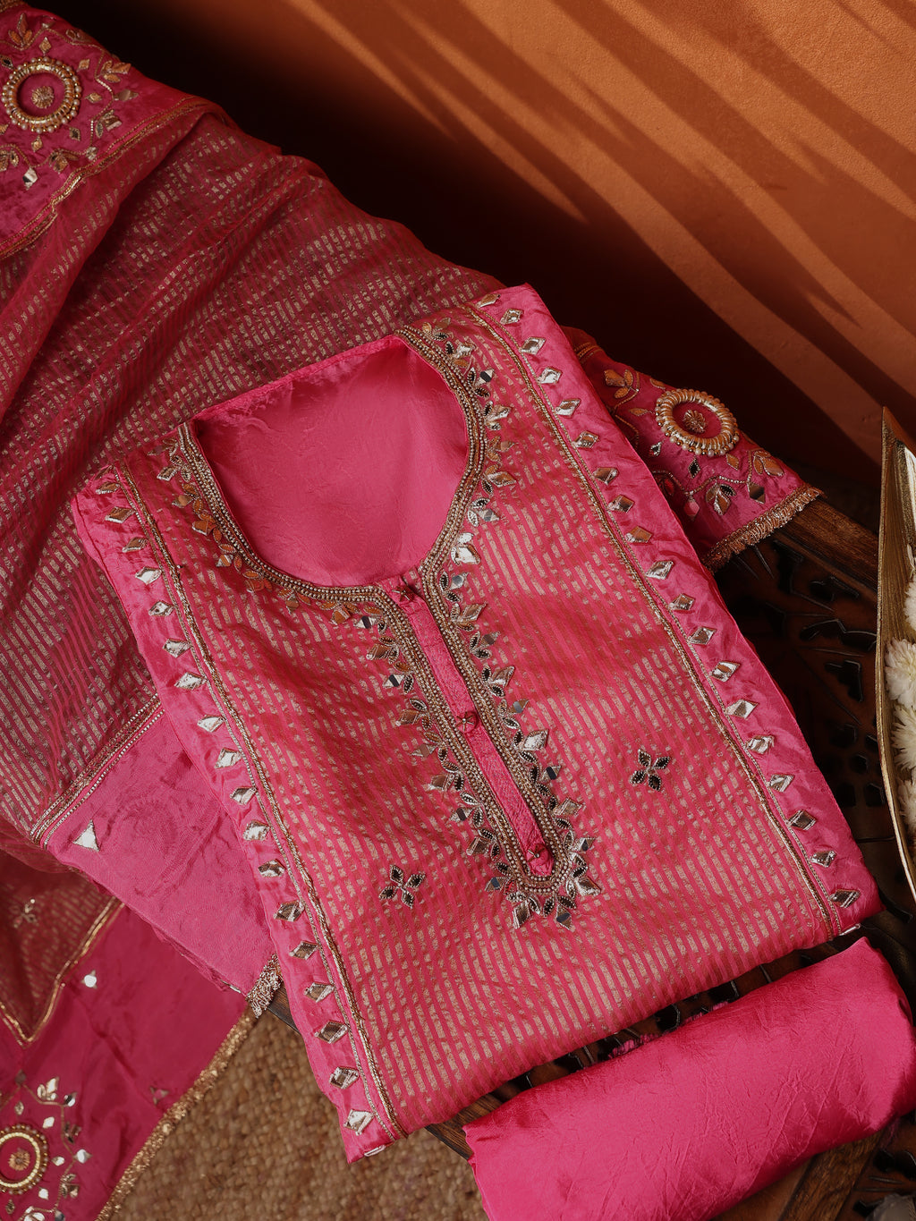 Pink Embroidered Unstitched Suit Set
