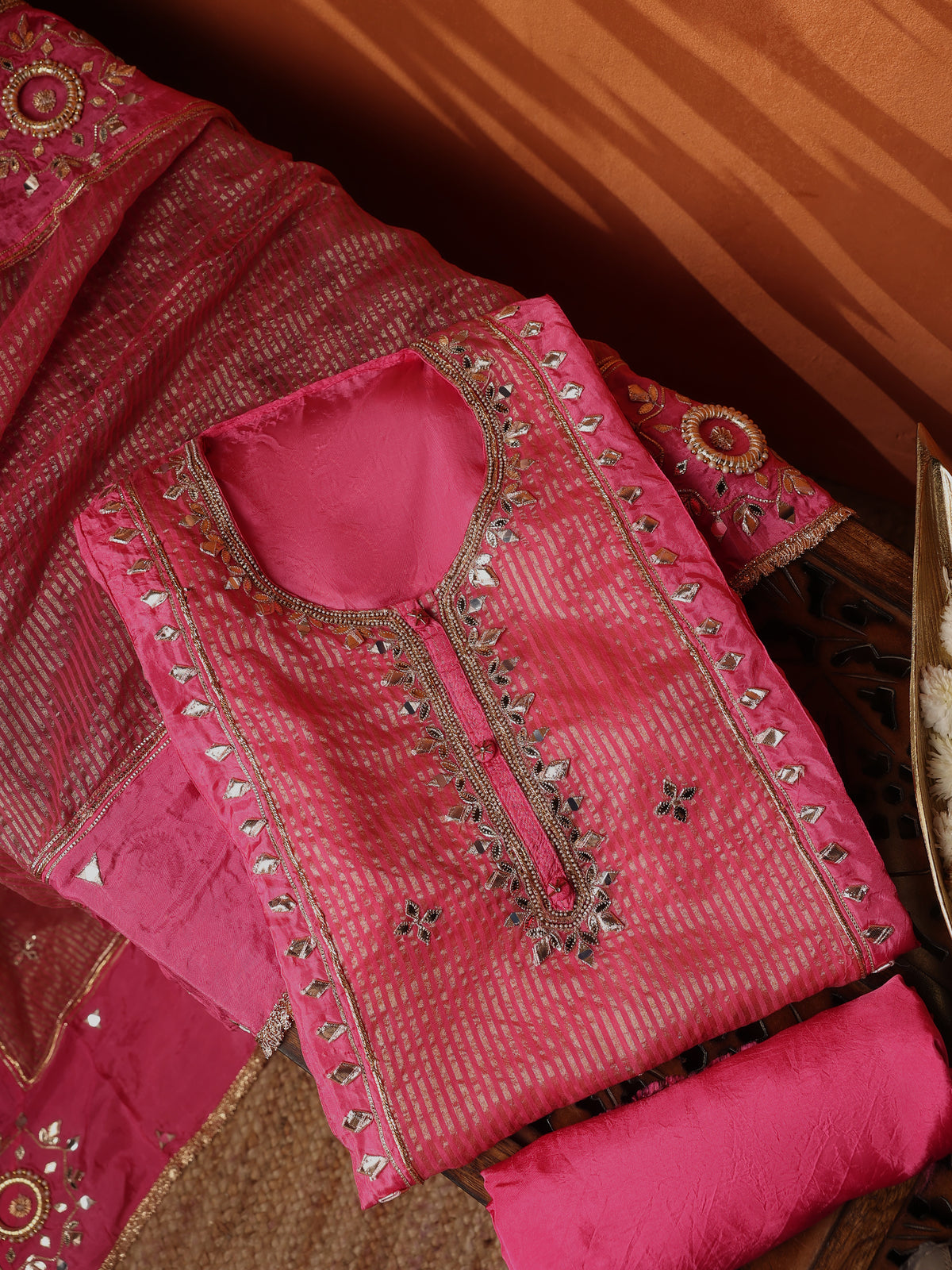 Pink Embroidered Unstitched Suit Set