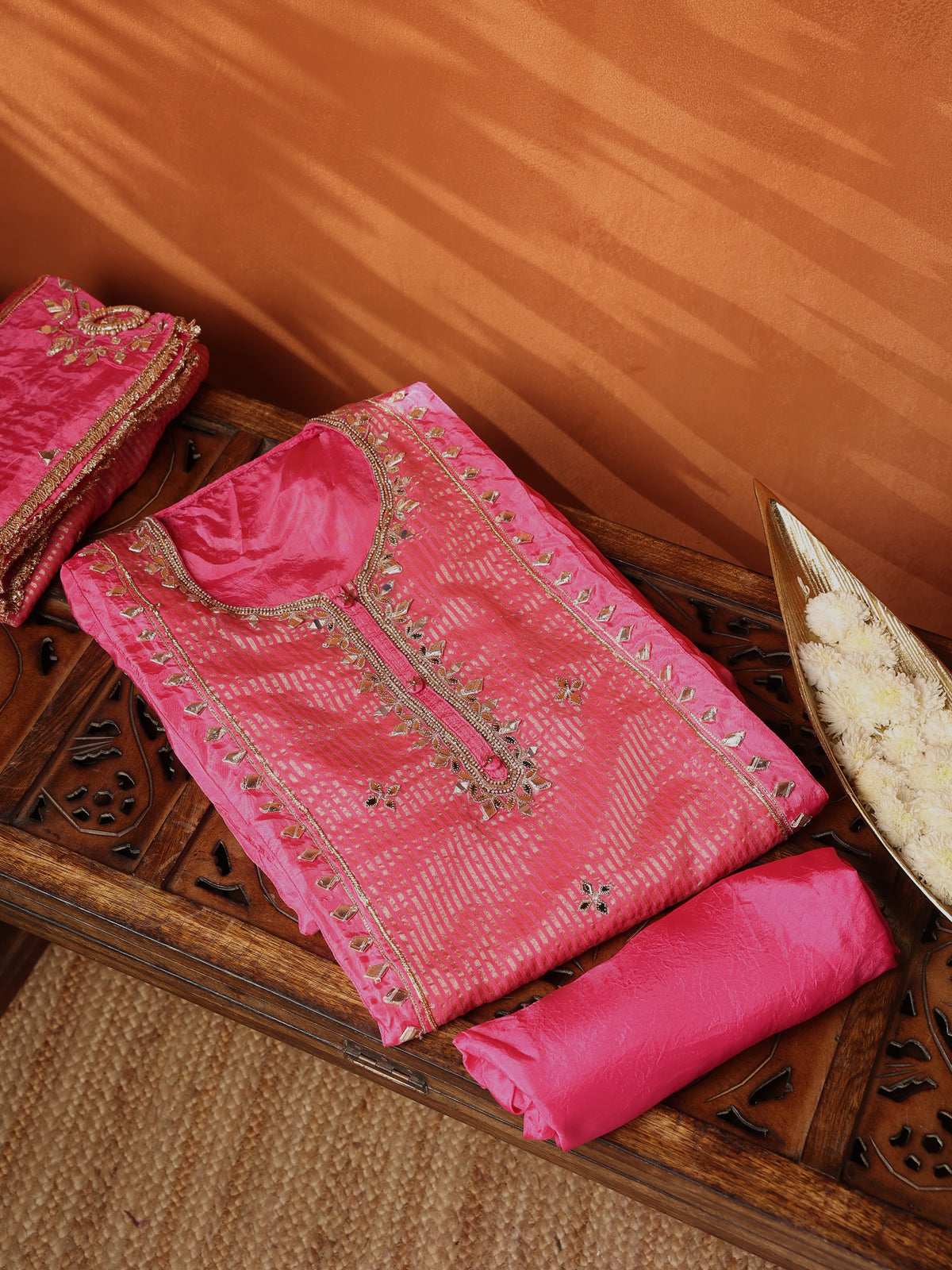Pink Embroidered Unstitched Suit Set