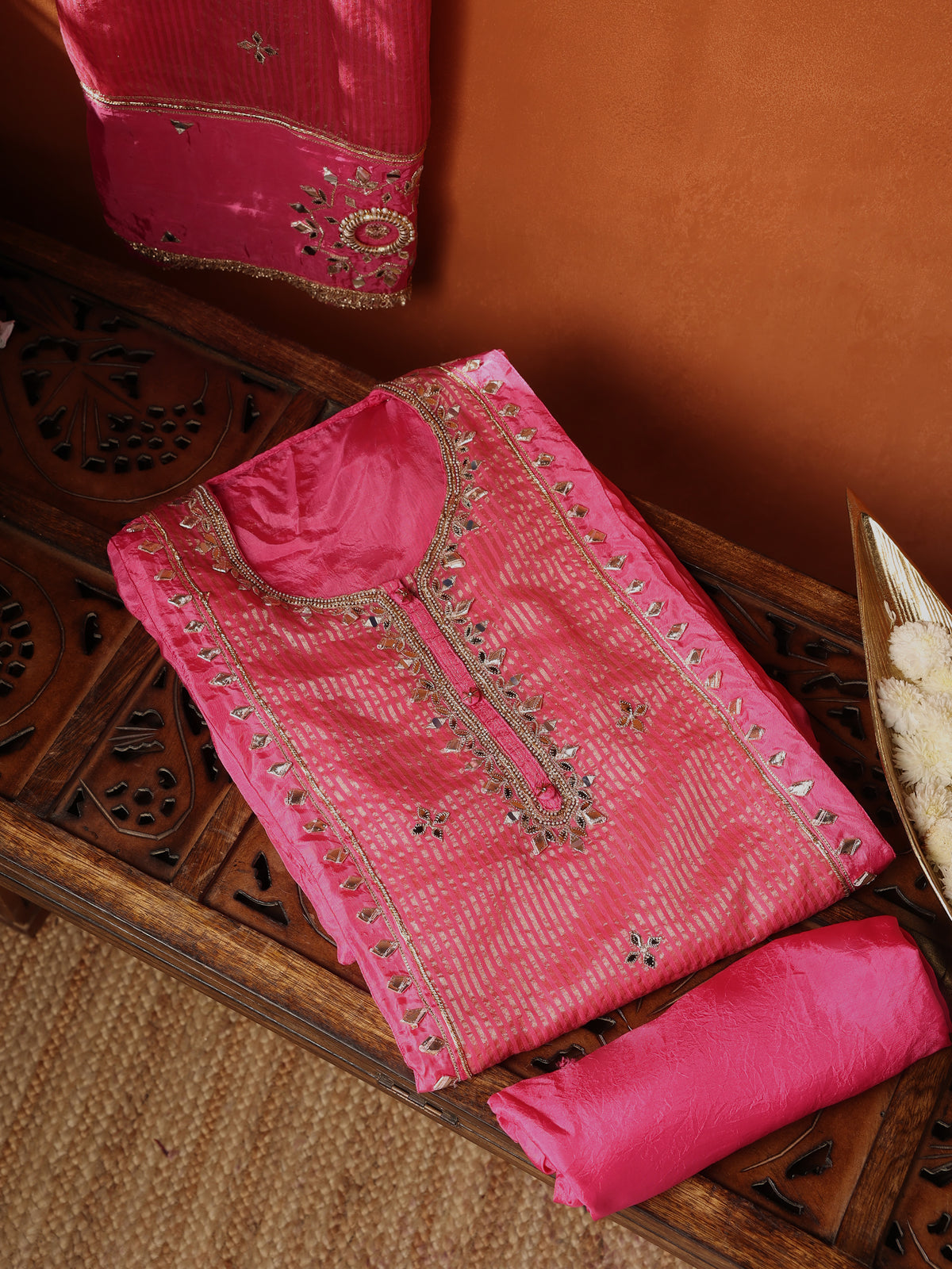 Pink Embroidered Unstitched Suit Set
