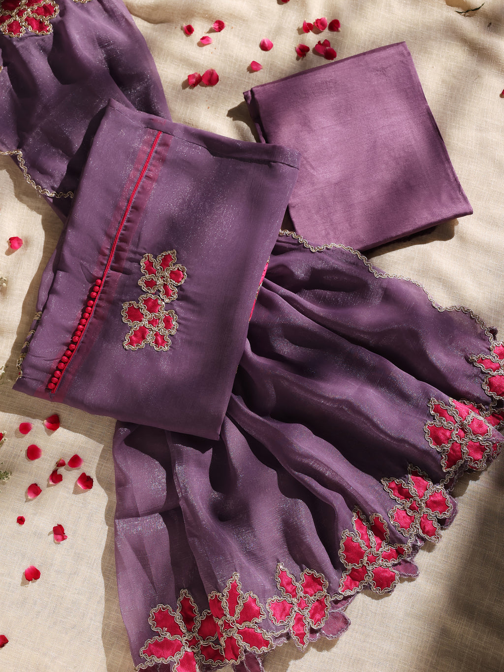 Purple Embroidered Unstitched Suit Set with Dupatta
