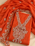 Orange Mul Cotton Gotta Work Unstitched Suit Set