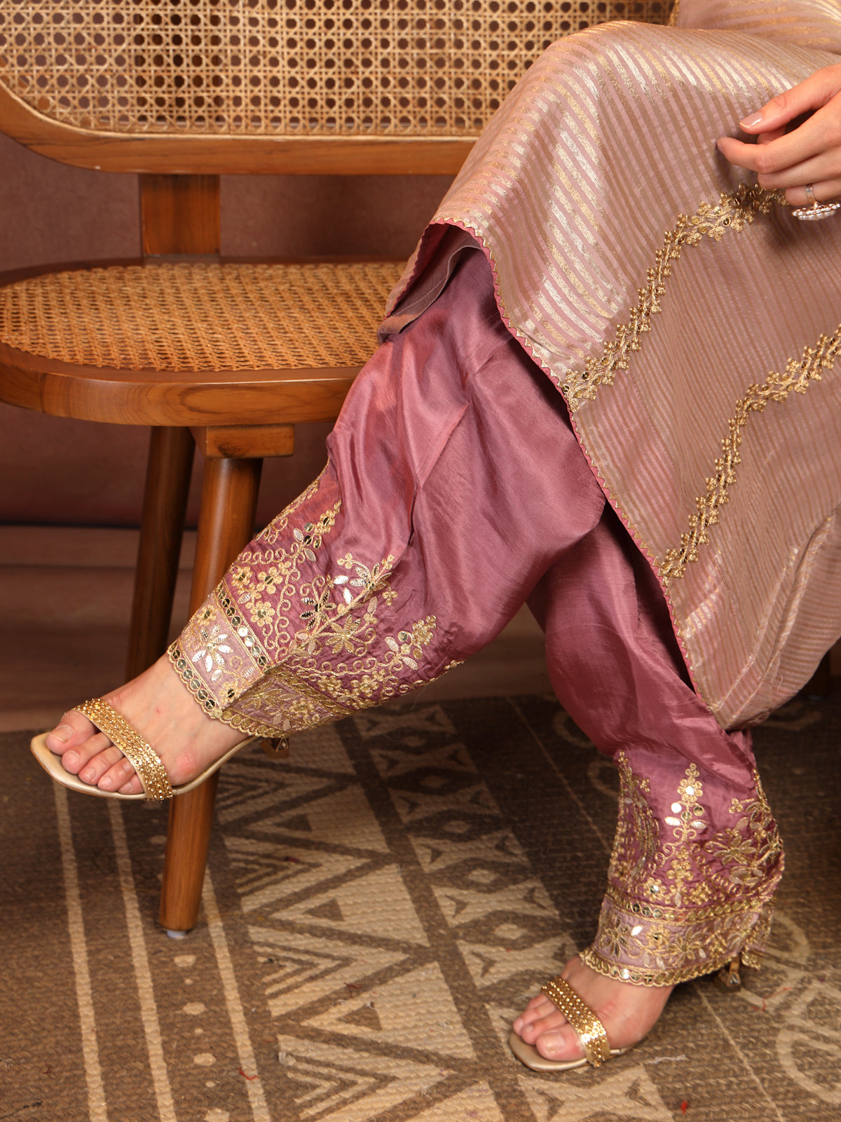 Mauve Embroidered Suit Set with Dupatta