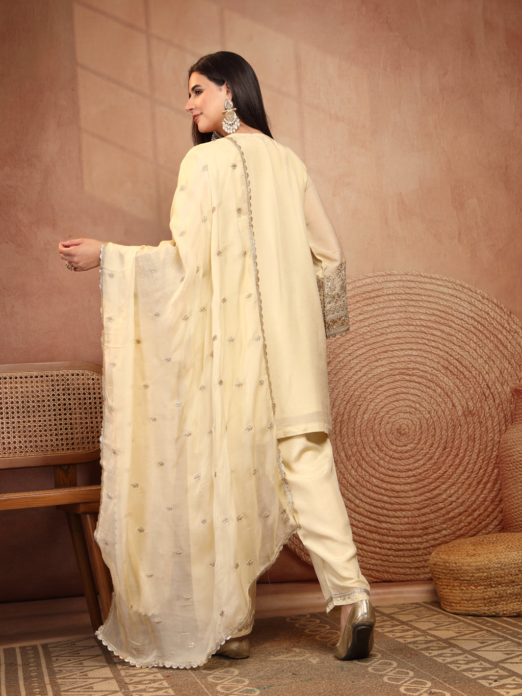Ivory Gold Embellished Suit Set