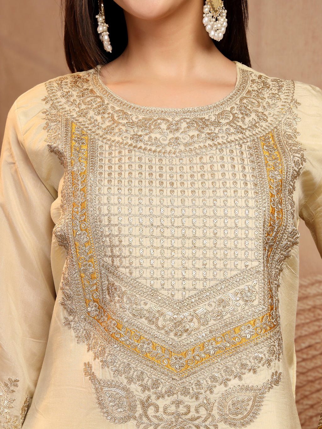 Ivory Gold Embellished Suit Set