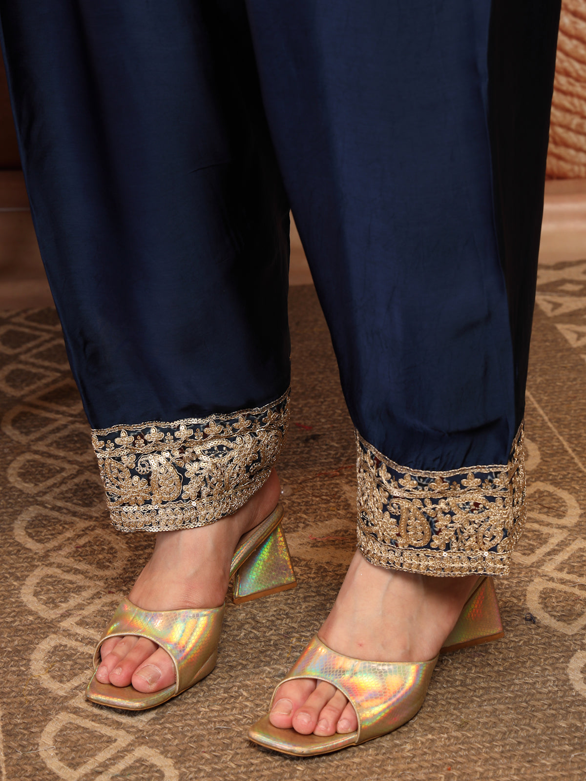 Navy Ajrakh Modal Kurta with Farsi Salw