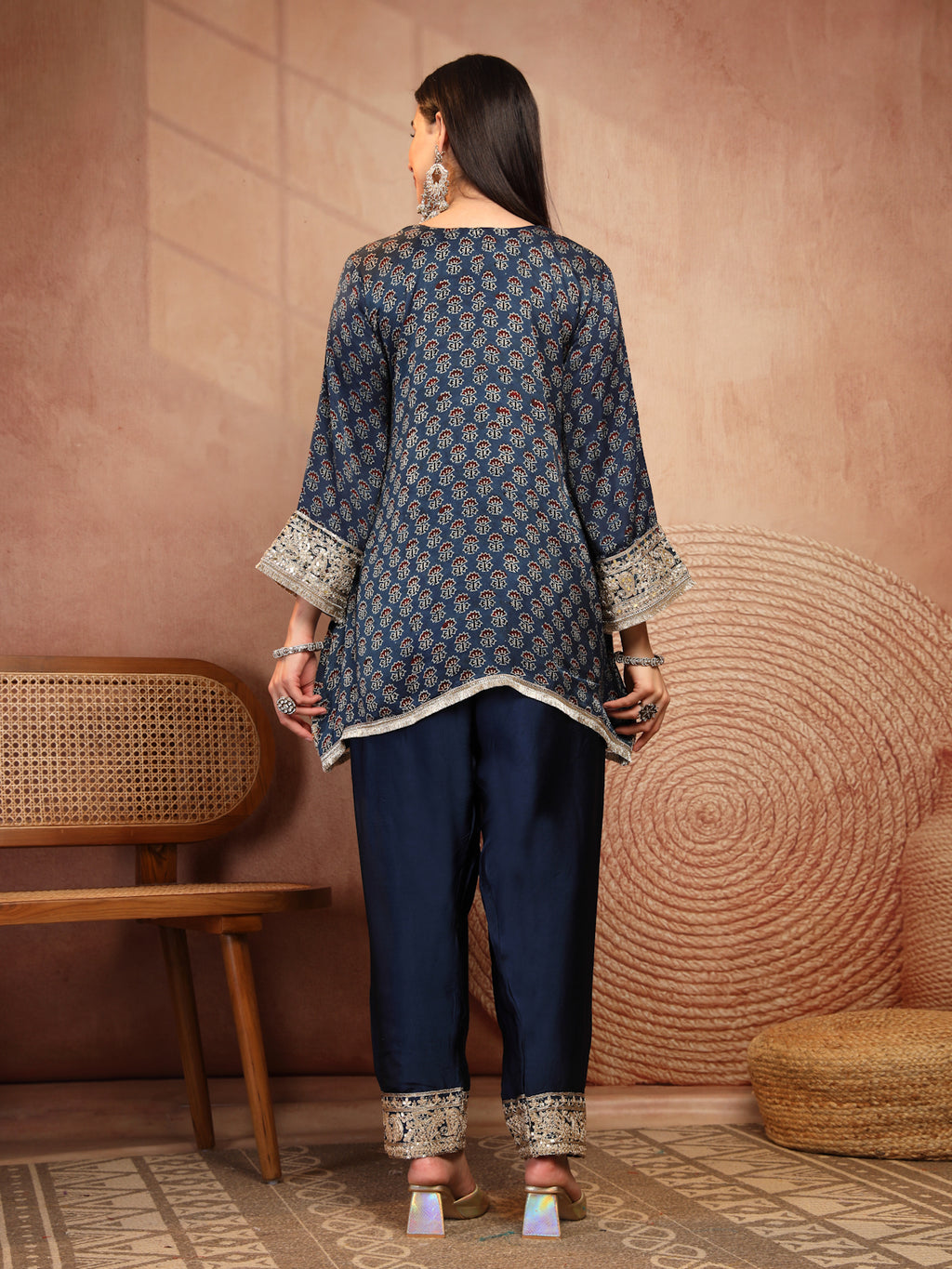 Navy Ajrakh Modal Kurta with Farsi Salw