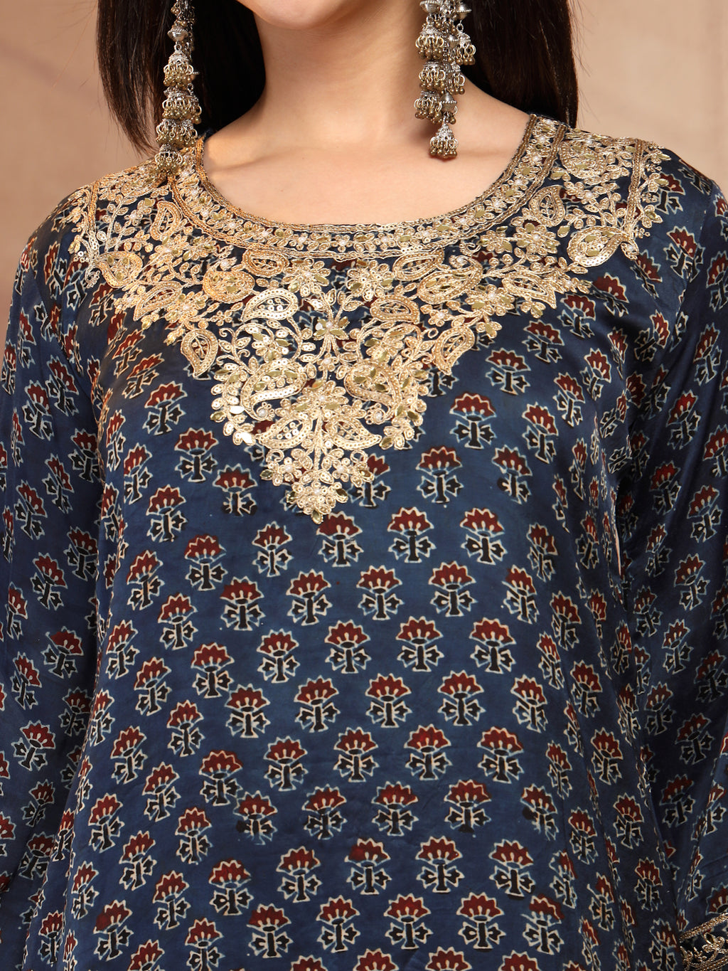 Navy Ajrakh Modal Kurta with Farsi Salw