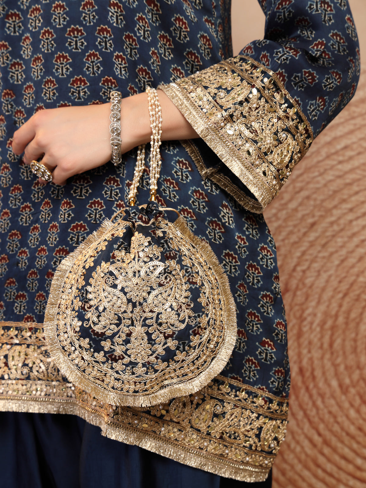 Navy Ajrakh Modal Kurta with Farsi Salw