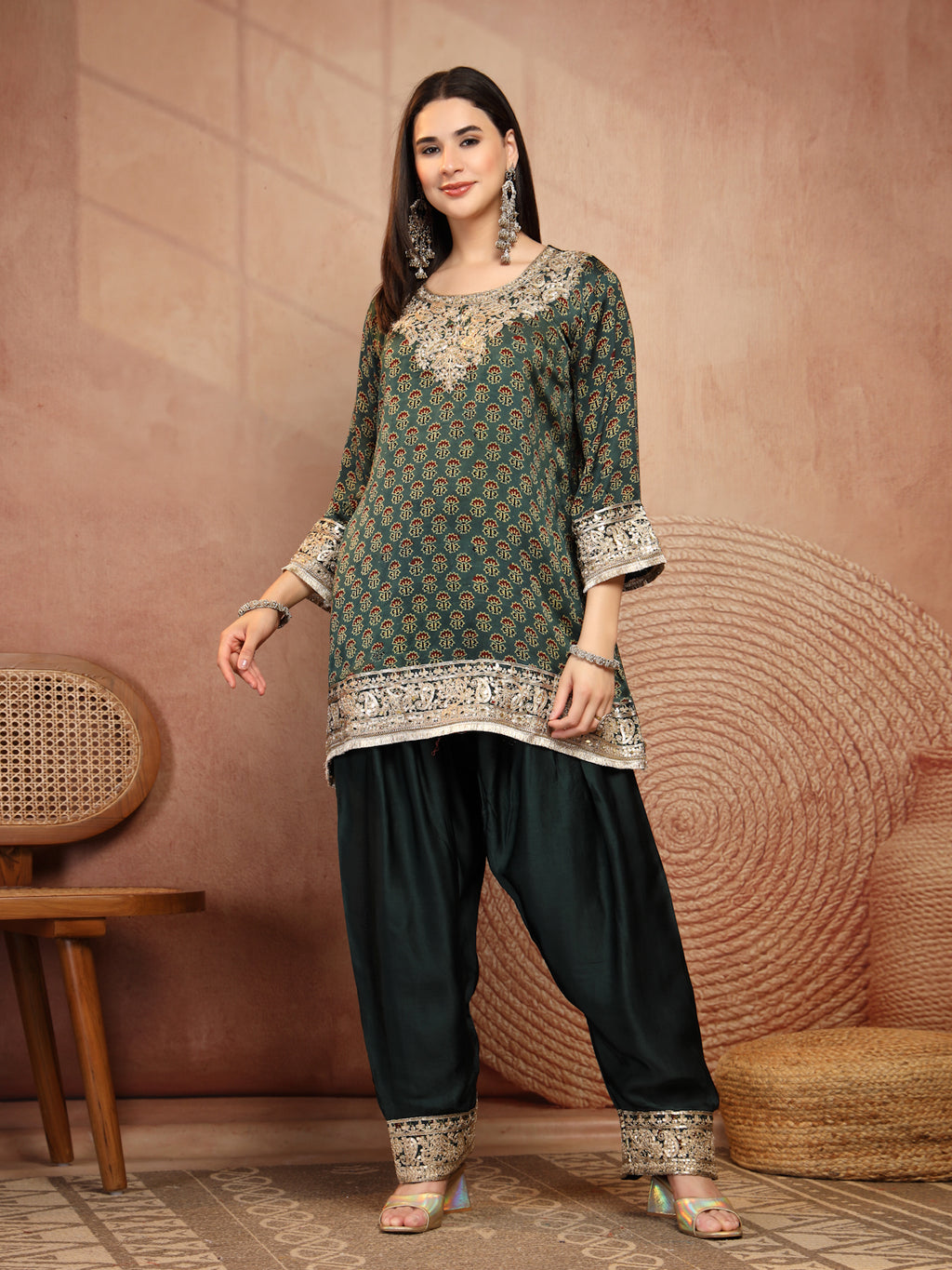 Green Ajrakh Modal Farsi Suit