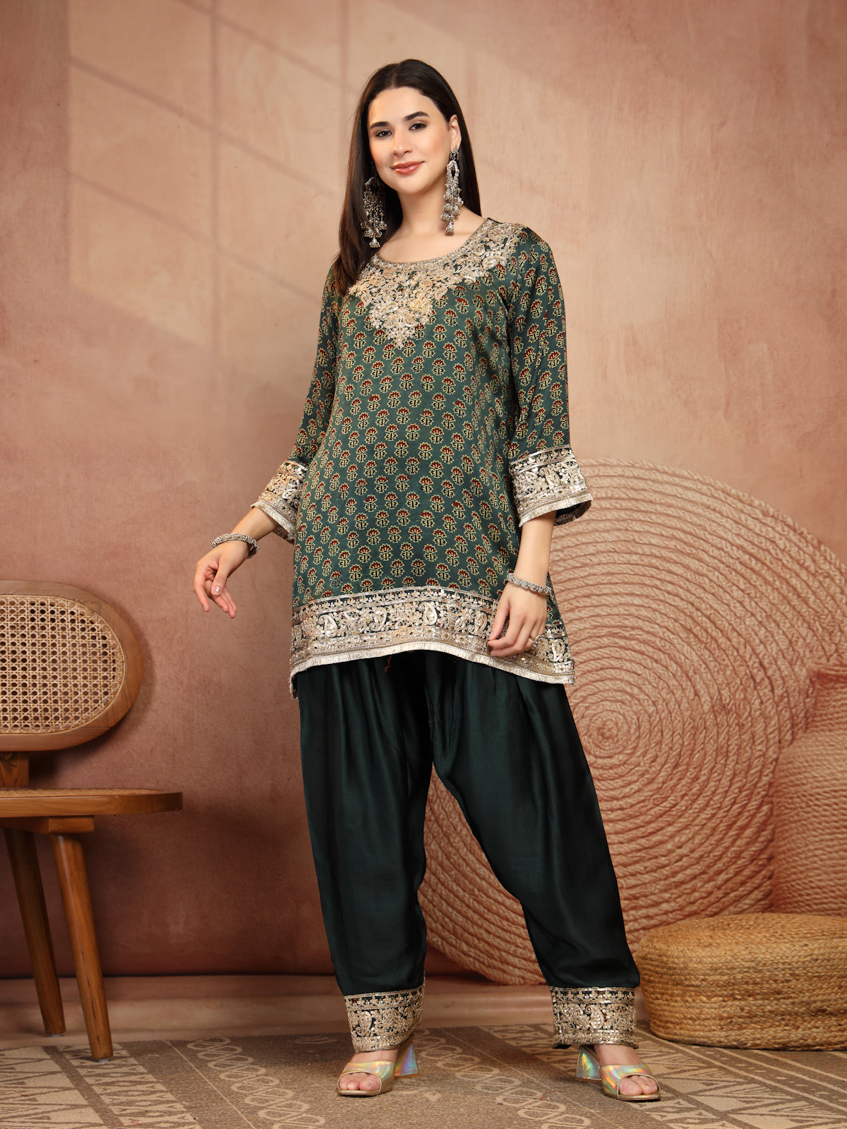 Green Ajrakh Modal Farsi Suit