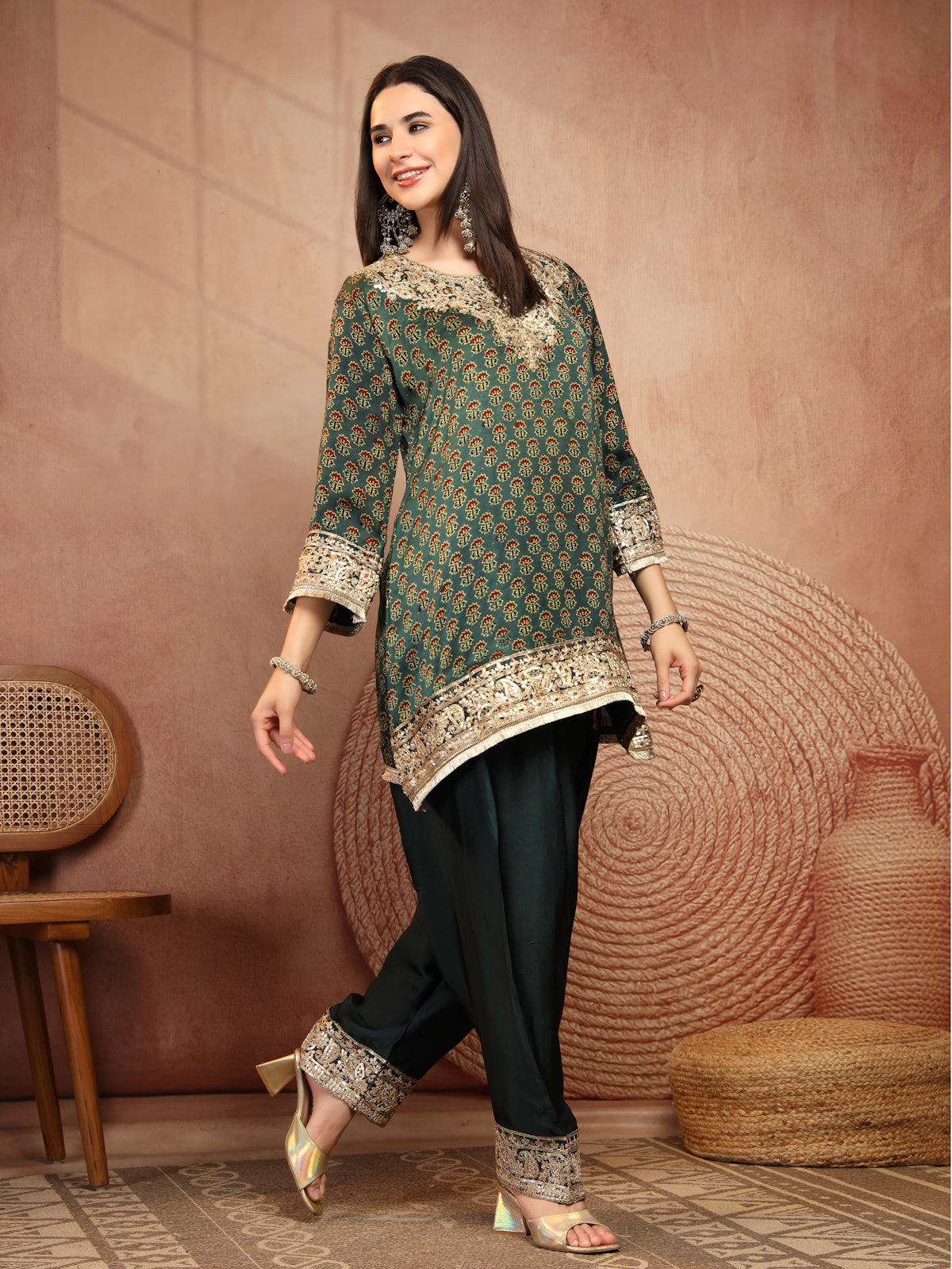 Green Ajrakh Modal Farsi Suit