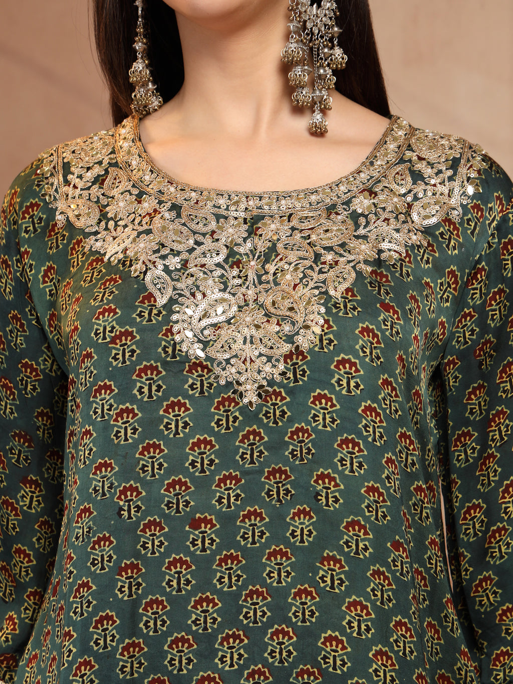 Green Ajrakh Modal Farsi Suit