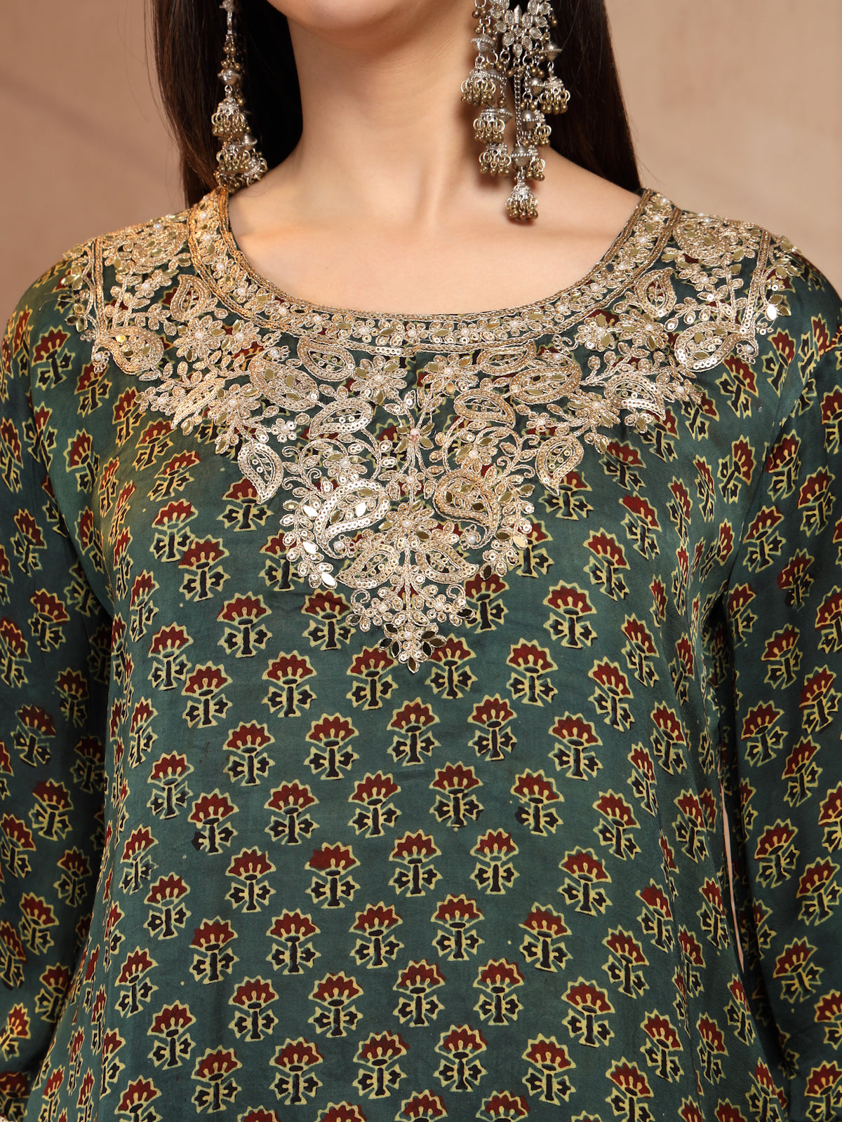 Green Ajrakh Modal Farsi Suit