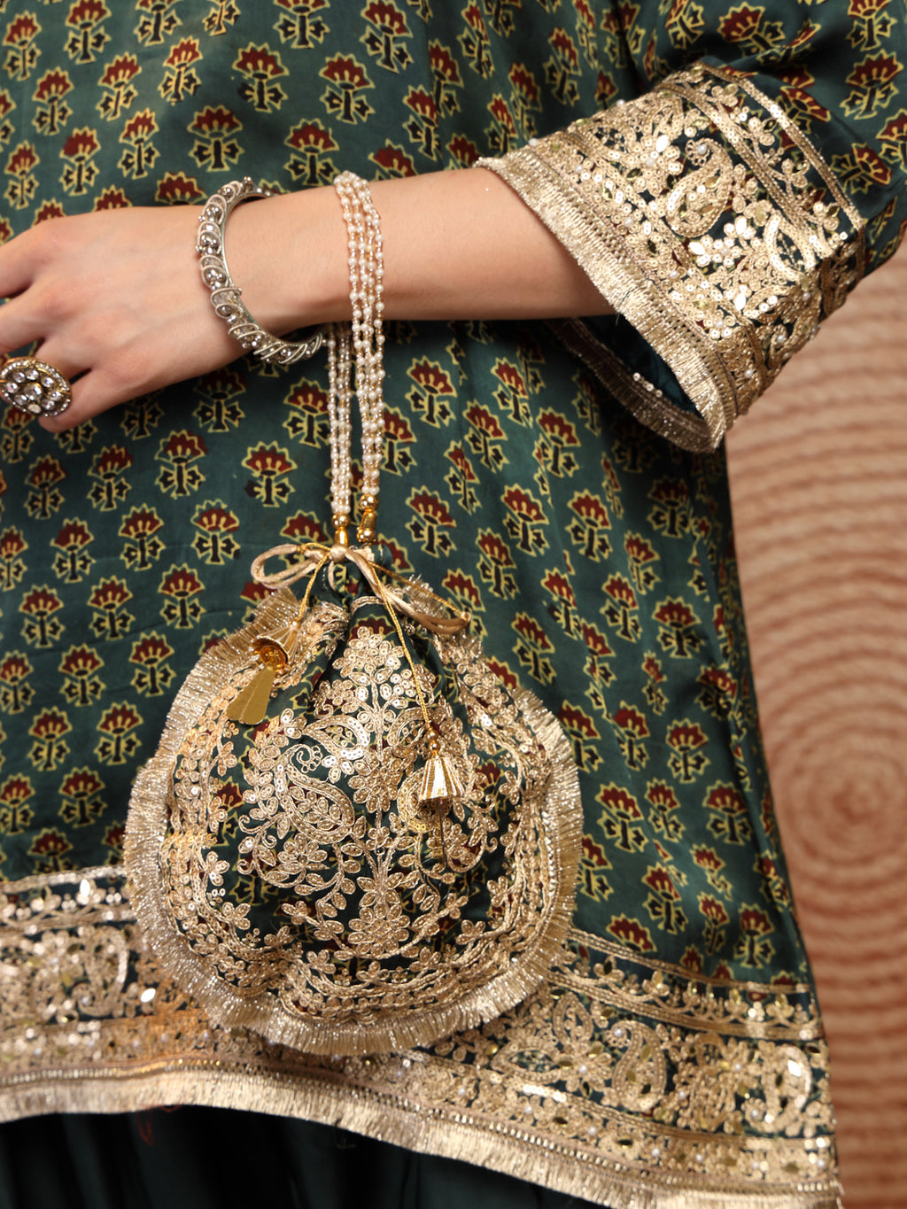 Green Ajrakh Modal Farsi Suit