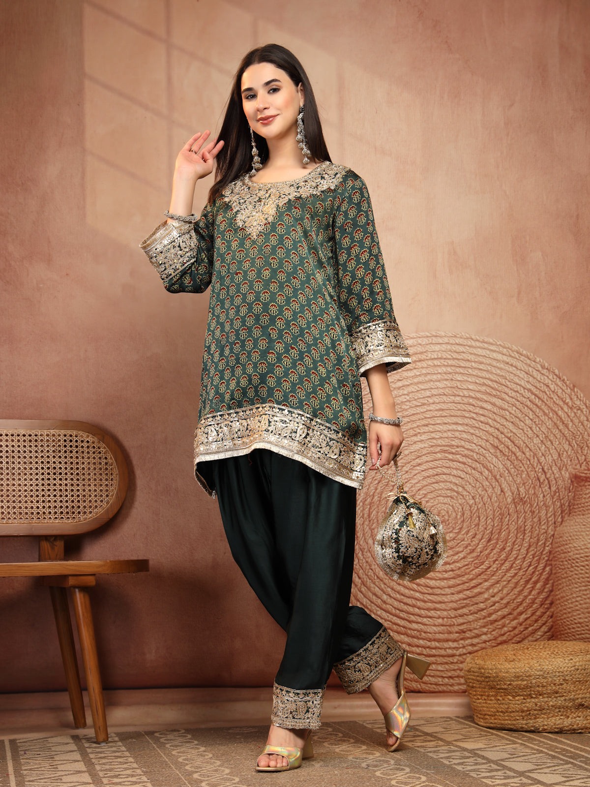 Green Ajrakh Modal Farsi Suit