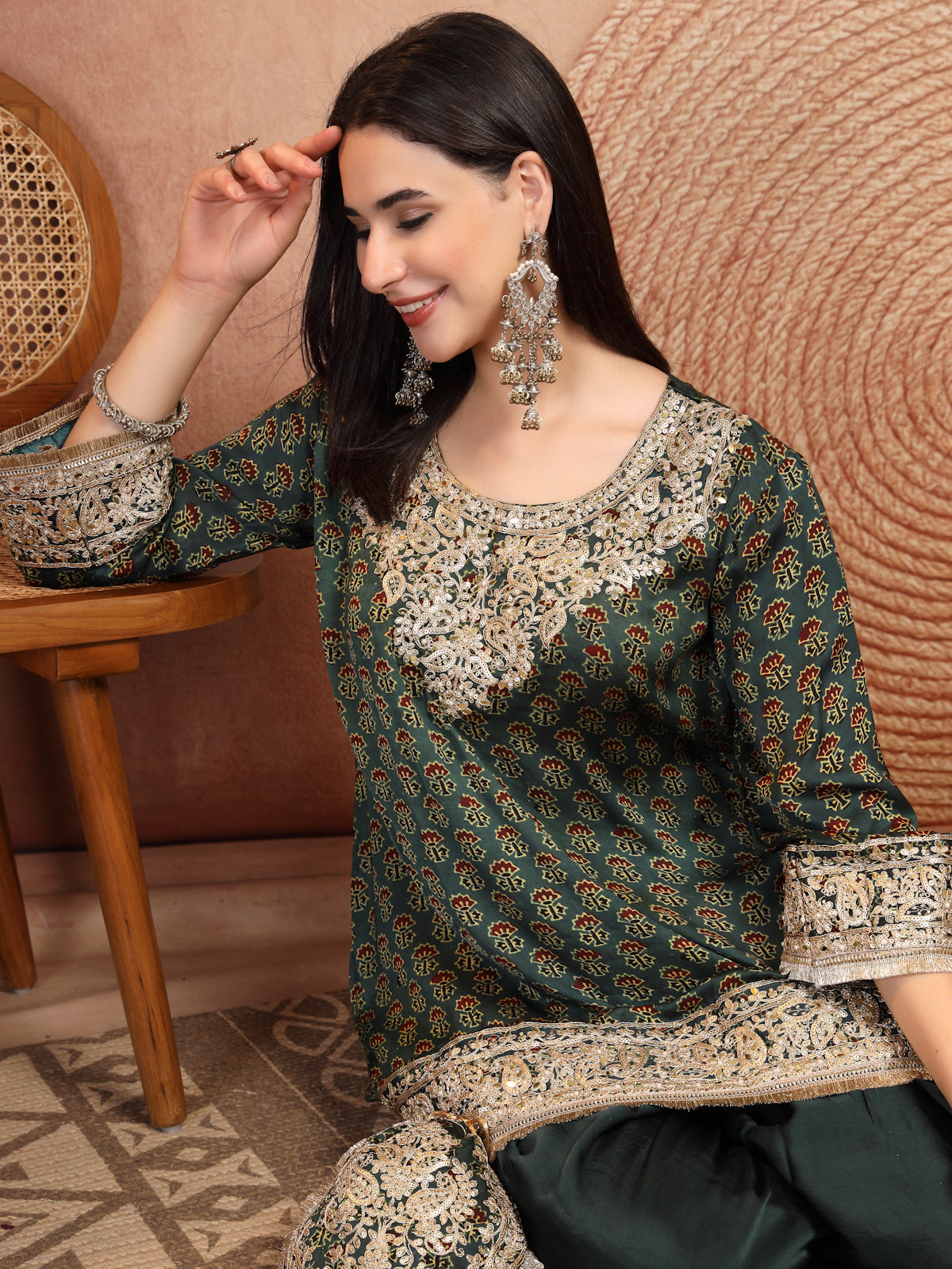 Green Ajrakh Modal Farsi Suit