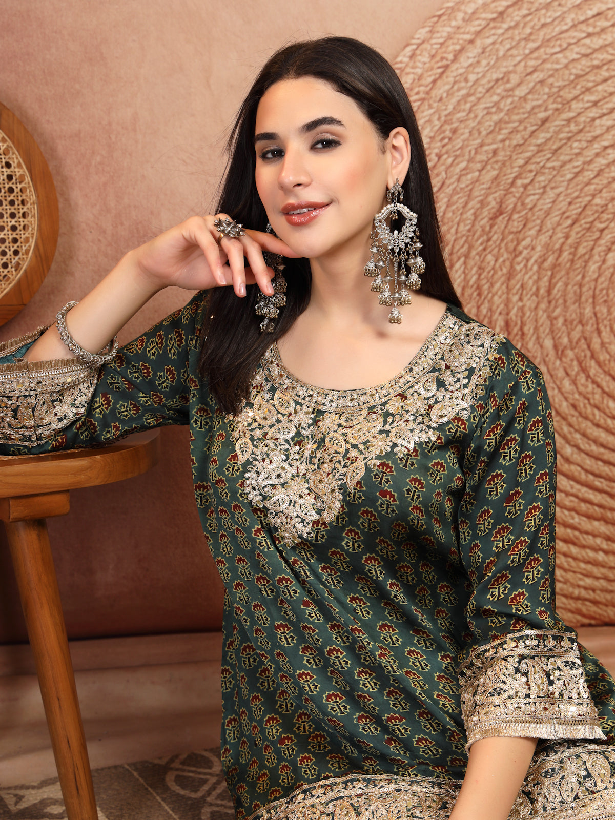 Green Ajrakh Modal Farsi Suit