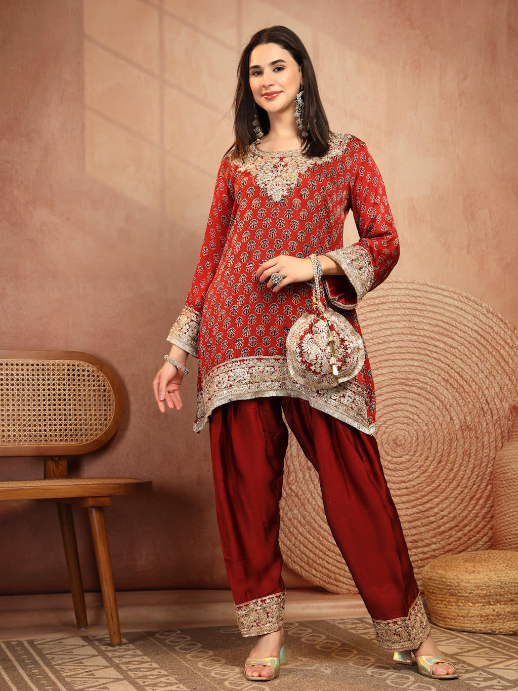 Ruby Ajrakh Modal Farsi Suit