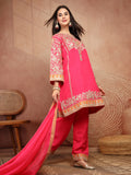 Pink Embroidered Suit Set with Dupatta