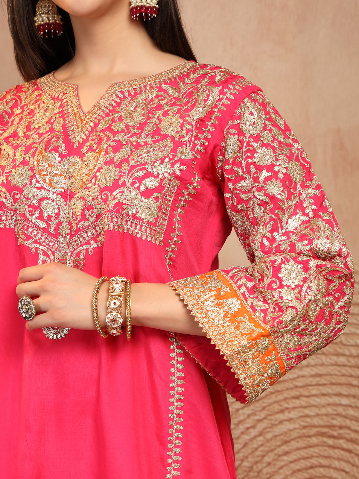 Pink Embroidered Suit Set with Dupatta