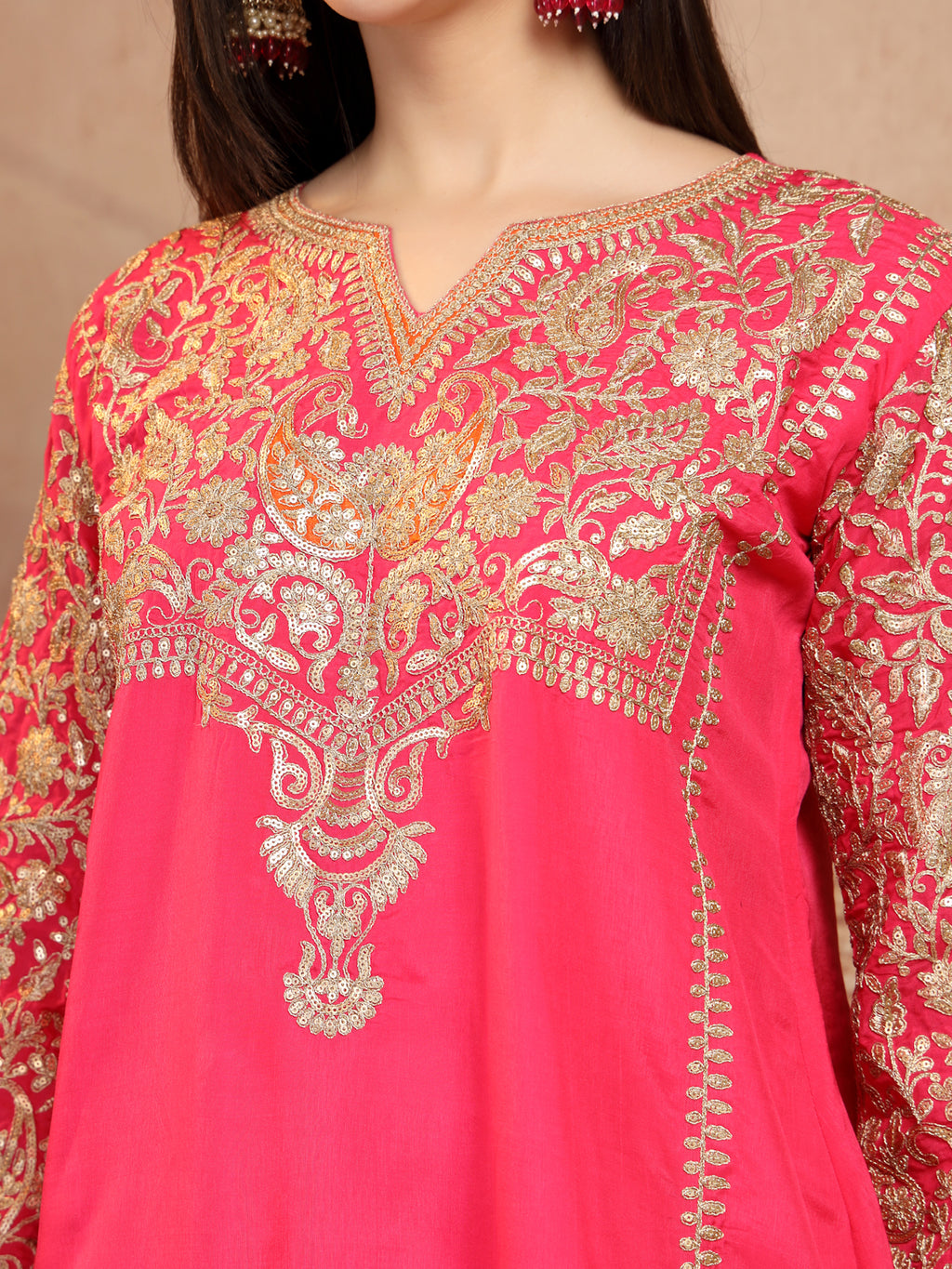 Pink Embroidered Suit Set with Dupatta
