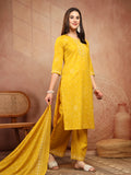 Mustard Yellow Bandhani Print Cotton Suit Set
