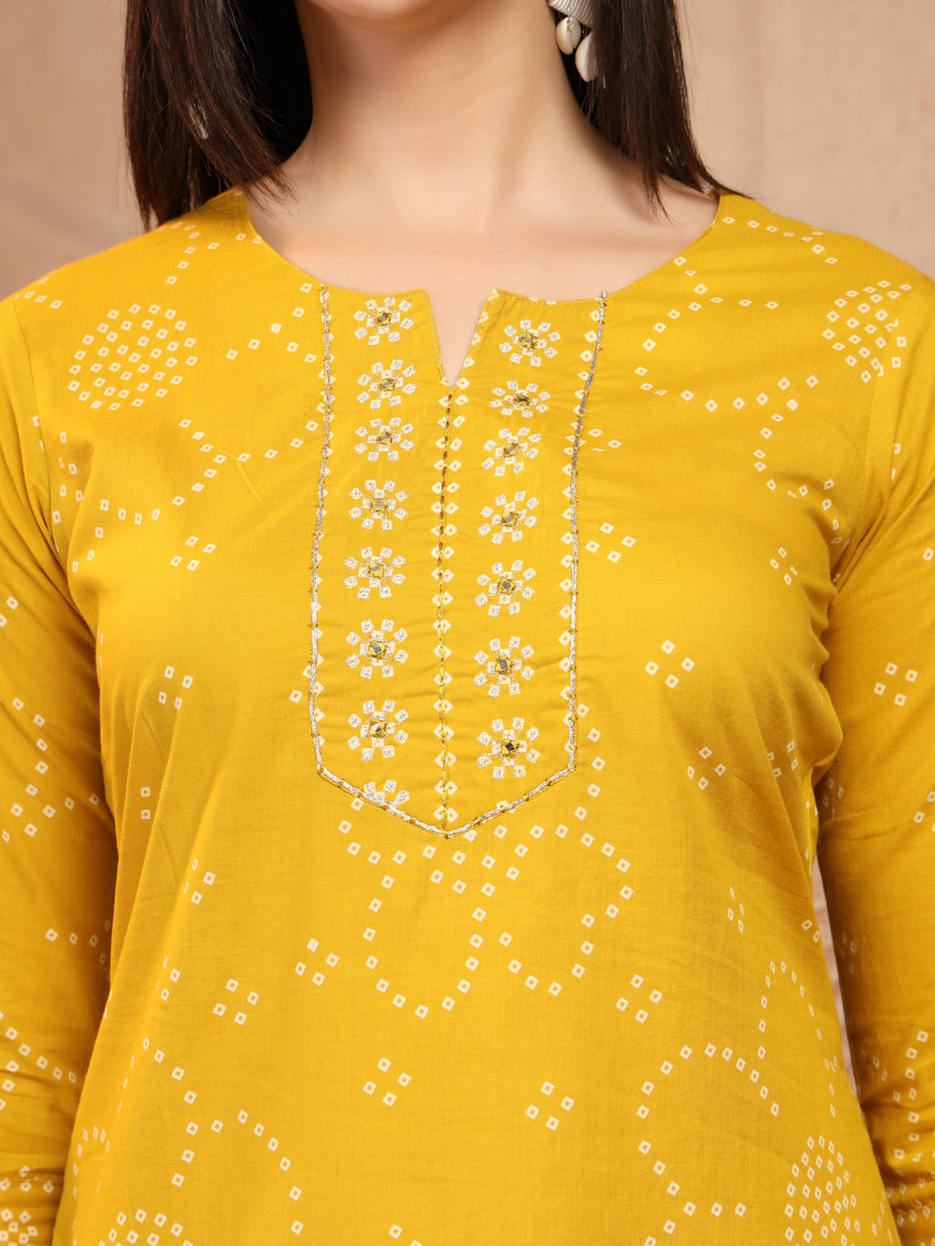 Mustard Yellow Bandhani Print Cotton Suit Set