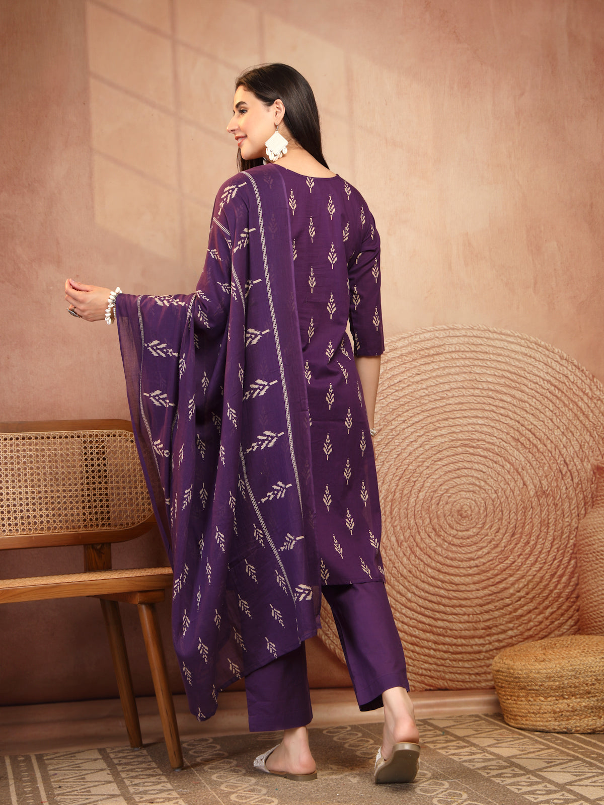 Deep Purple Cotton 3-Piece Suit Set