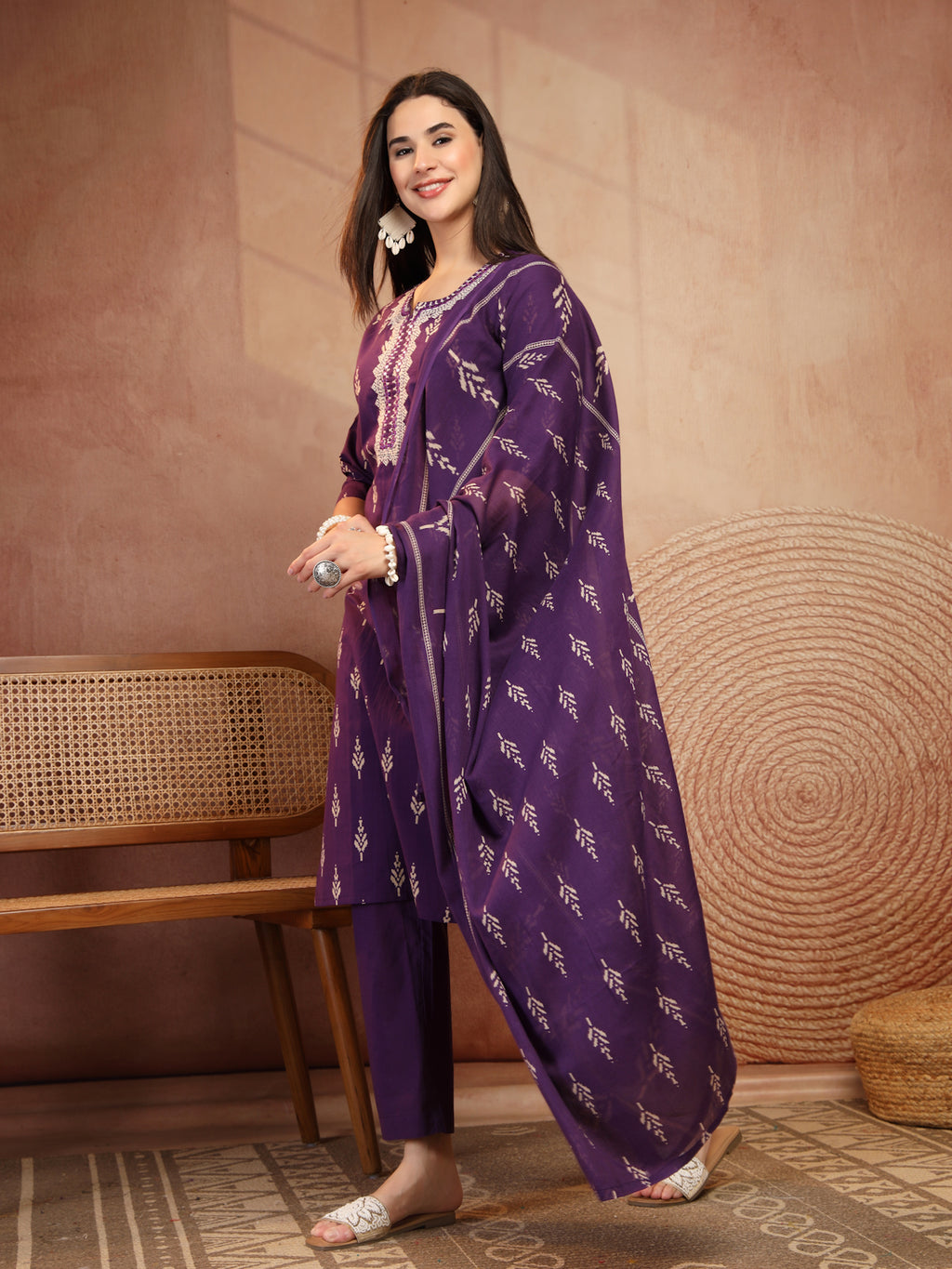 Deep Purple Cotton 3-Piece Suit Set