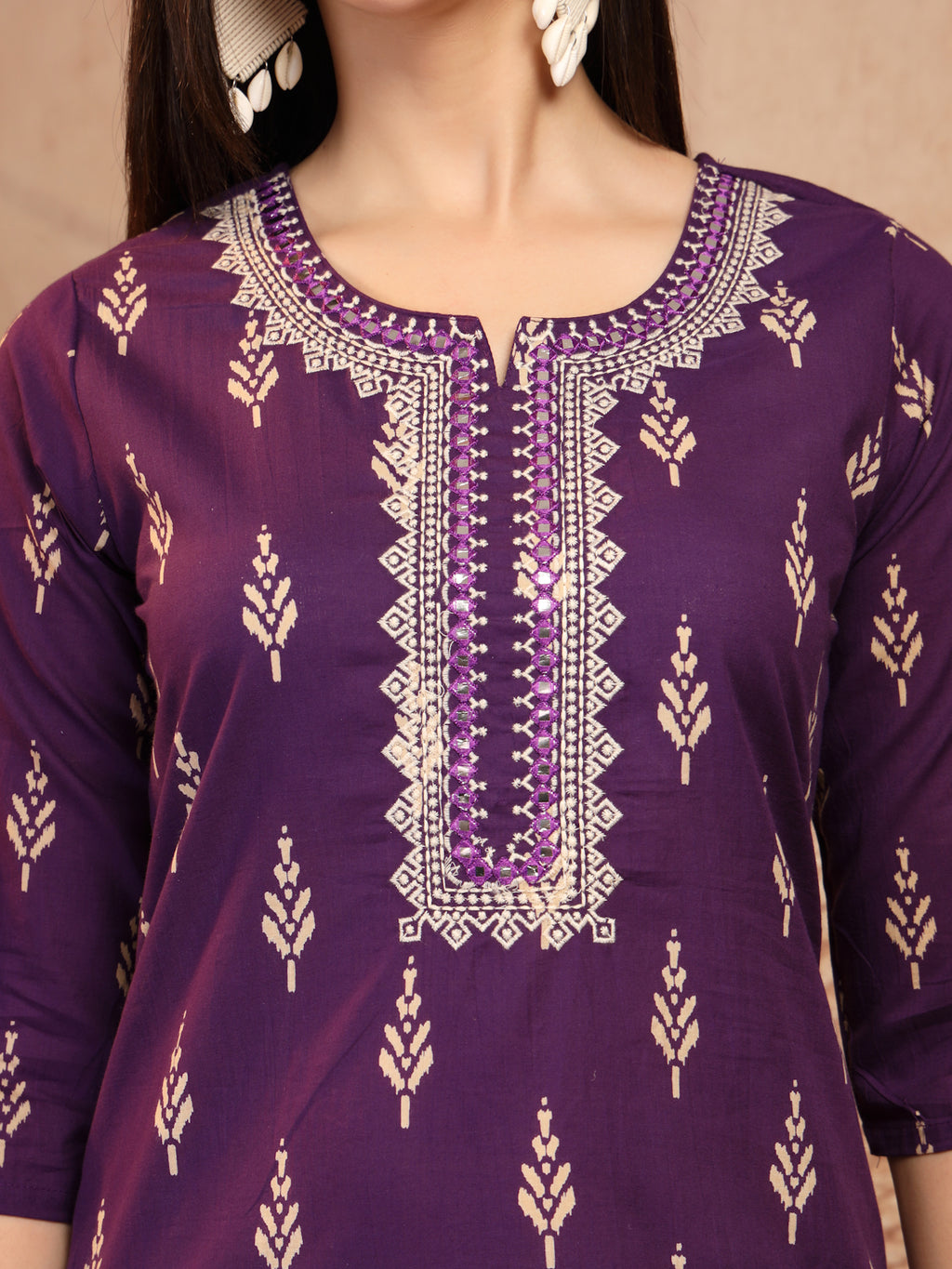Deep Purple Cotton 3-Piece Suit Set