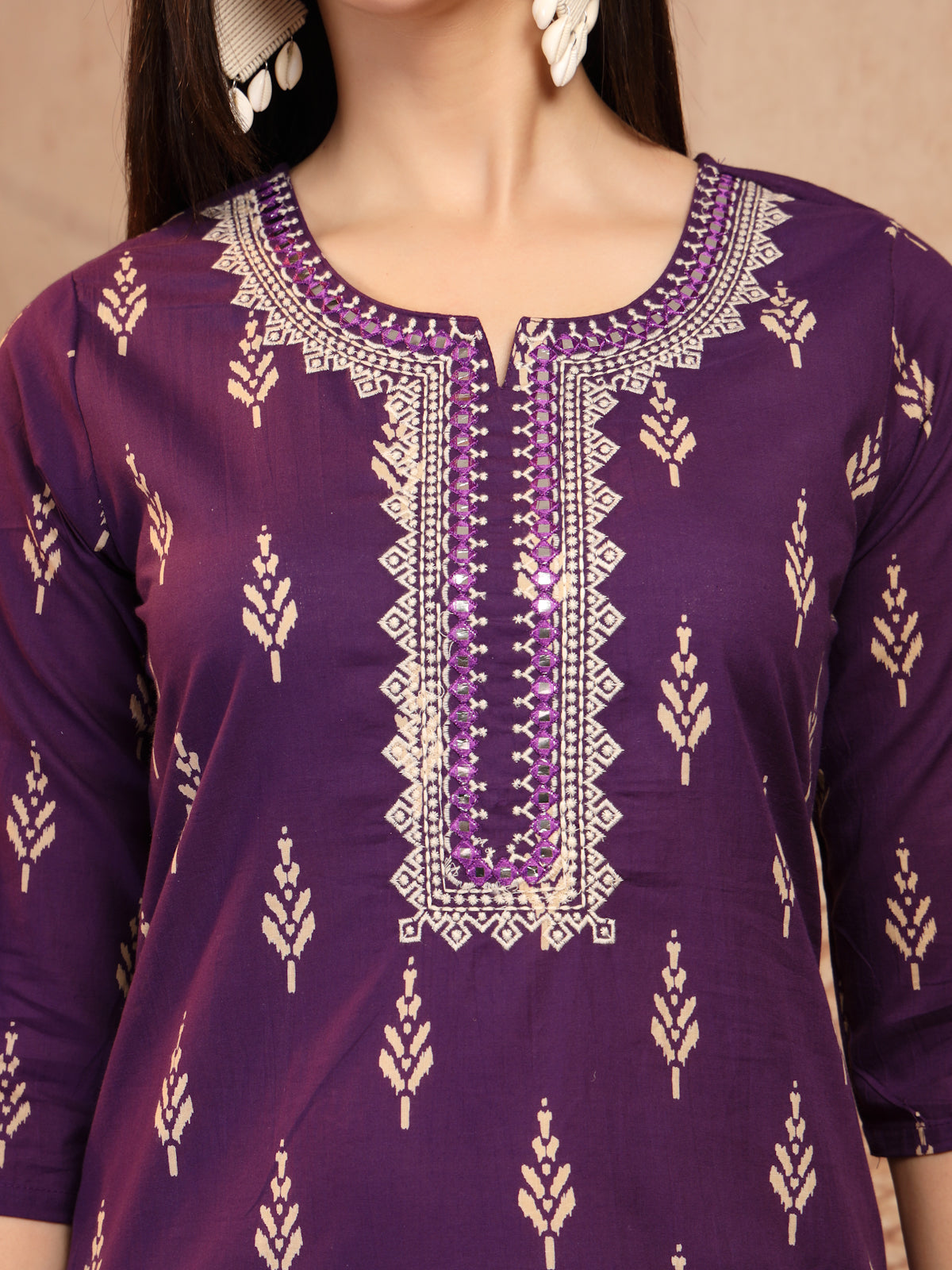 Deep Purple Cotton 3-Piece Suit Set