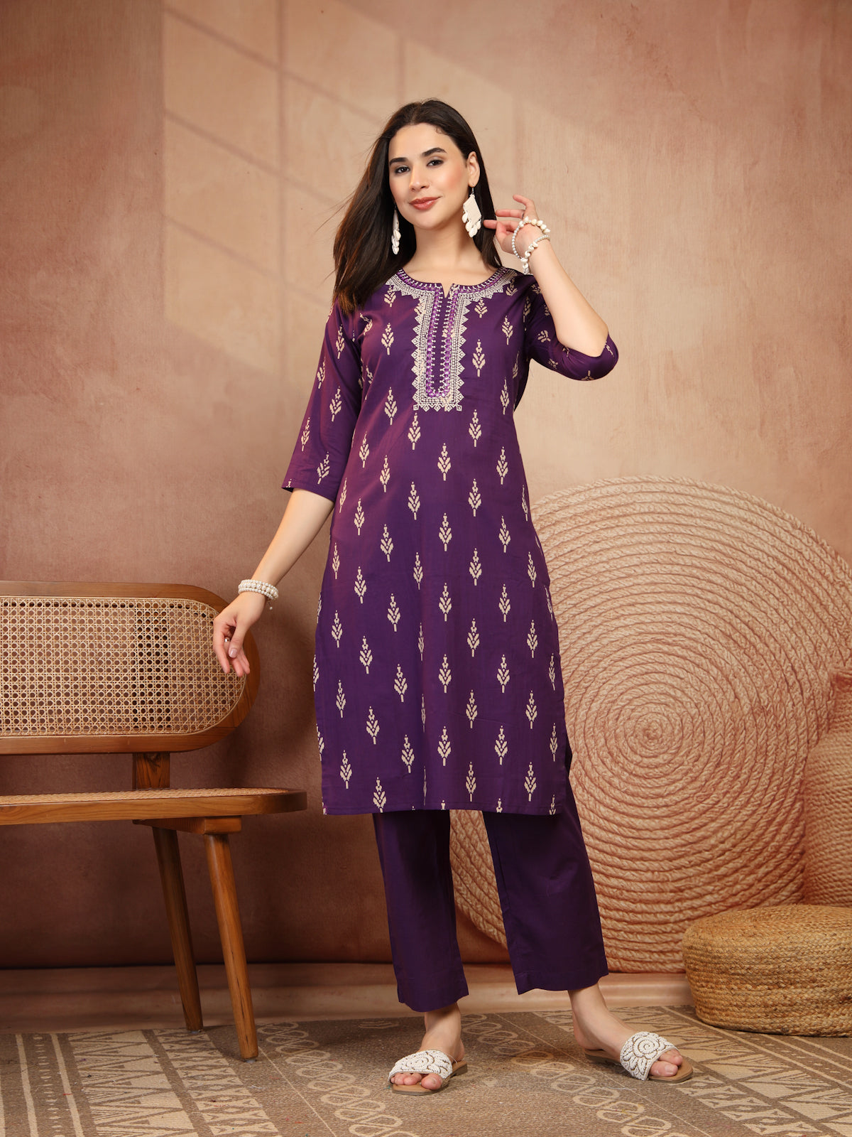 Deep Purple Cotton 3-Piece Suit Set