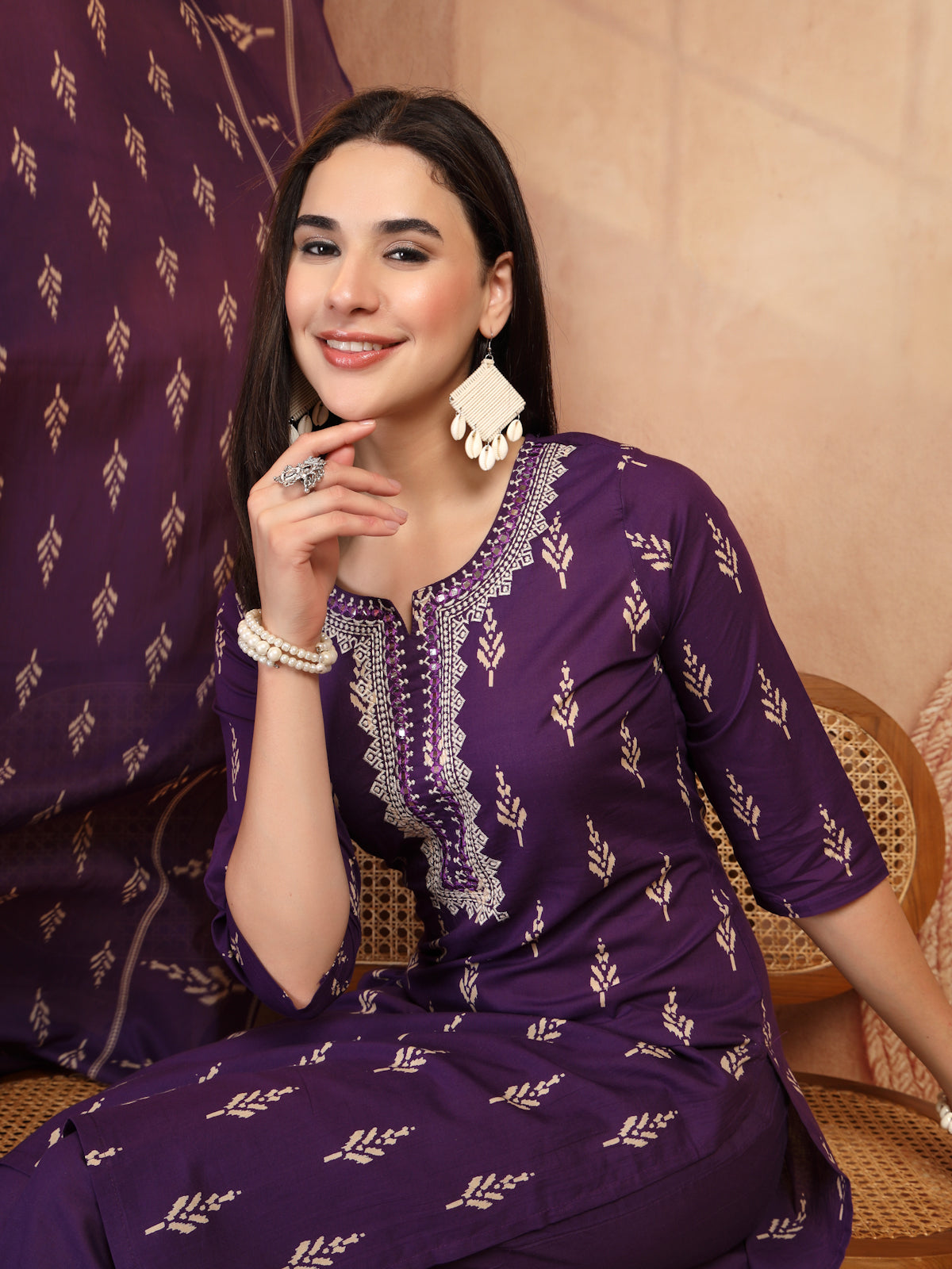 Deep Purple Cotton 3-Piece Suit Set