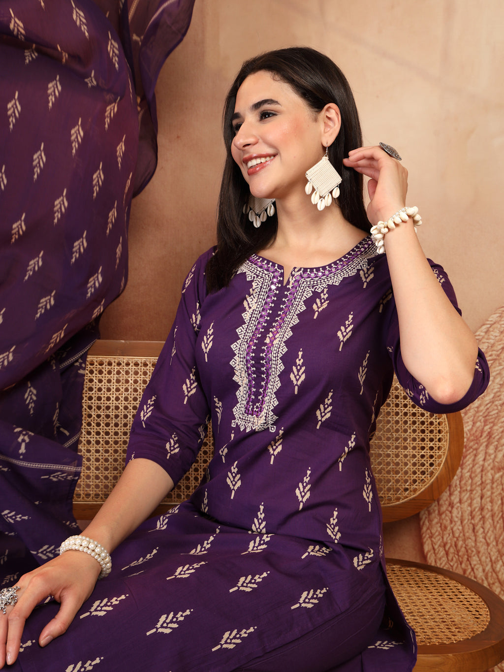 Deep Purple Cotton 3-Piece Suit Set