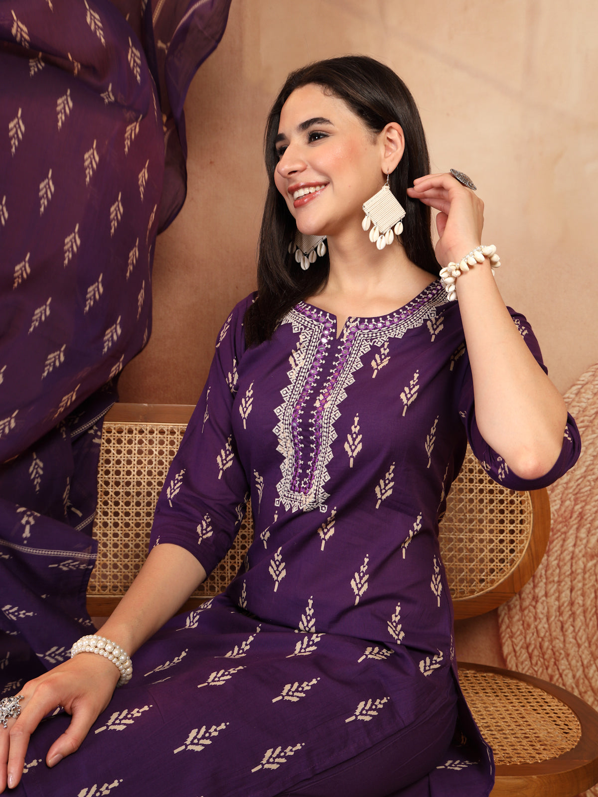 Deep Purple Cotton 3-Piece Suit Set