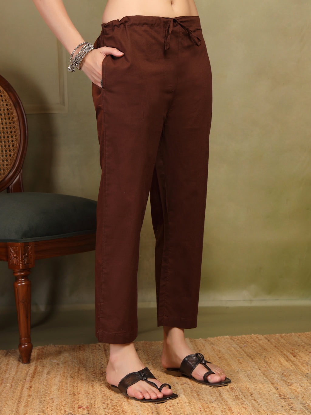 Chocolate Brown Woven Cotton 3-Piece Suit Set