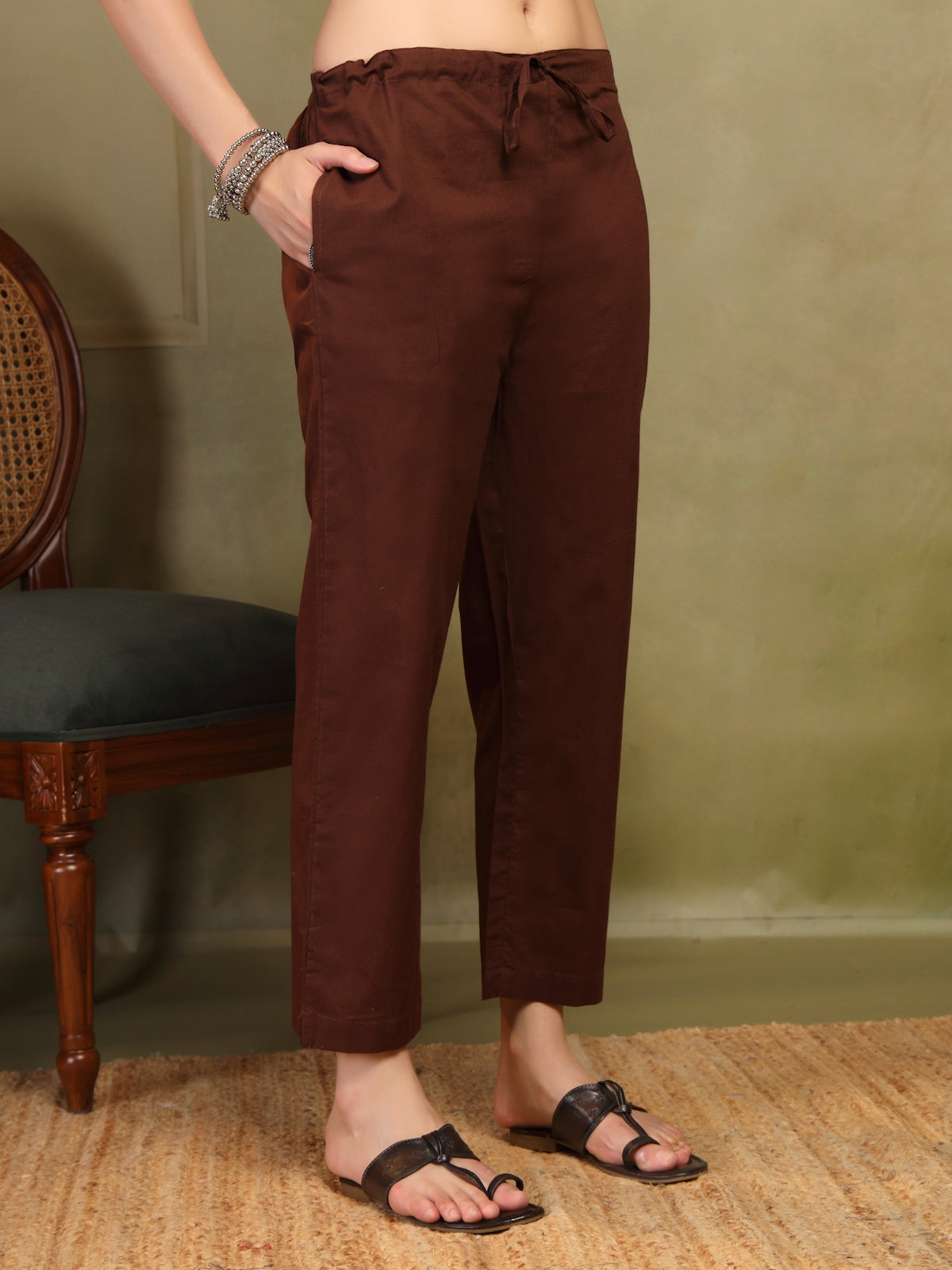 Chocolate Brown Woven Cotton 3-Piece Suit Set