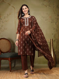 Chocolate Brown Woven Cotton 3-Piece Suit Set