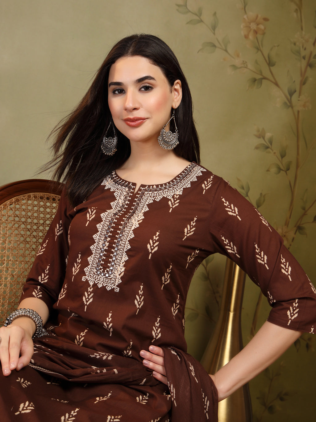 Chocolate Brown Woven Cotton 3-Piece Suit Set
