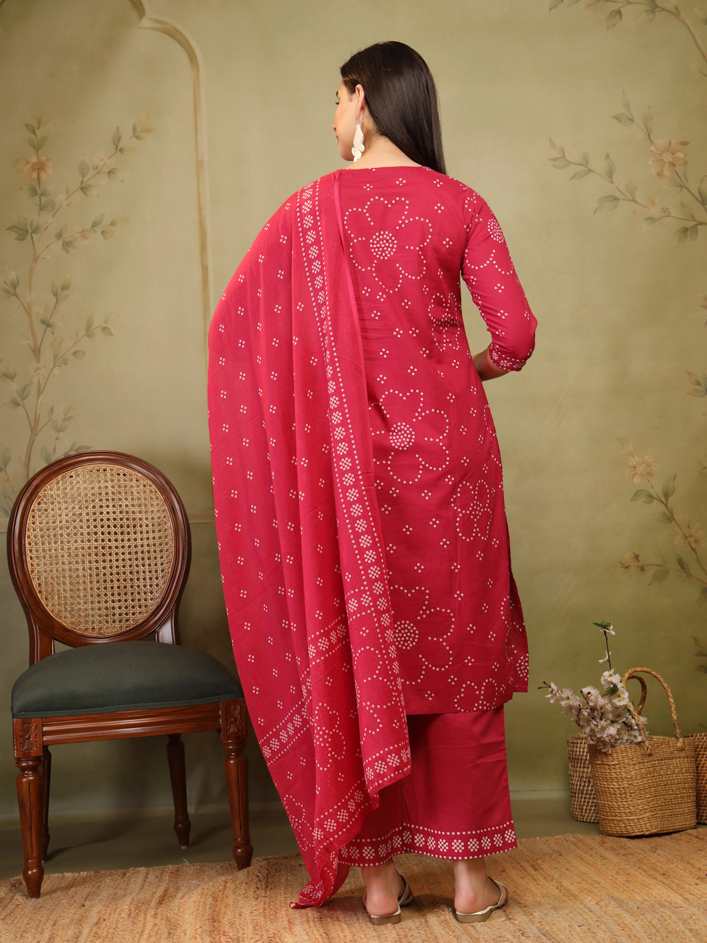 Rani Pink Bandhani Print Cotton 3-Piece Suit Set