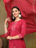 Rani Pink Bandhani Print Cotton 3-Piece Suit Set